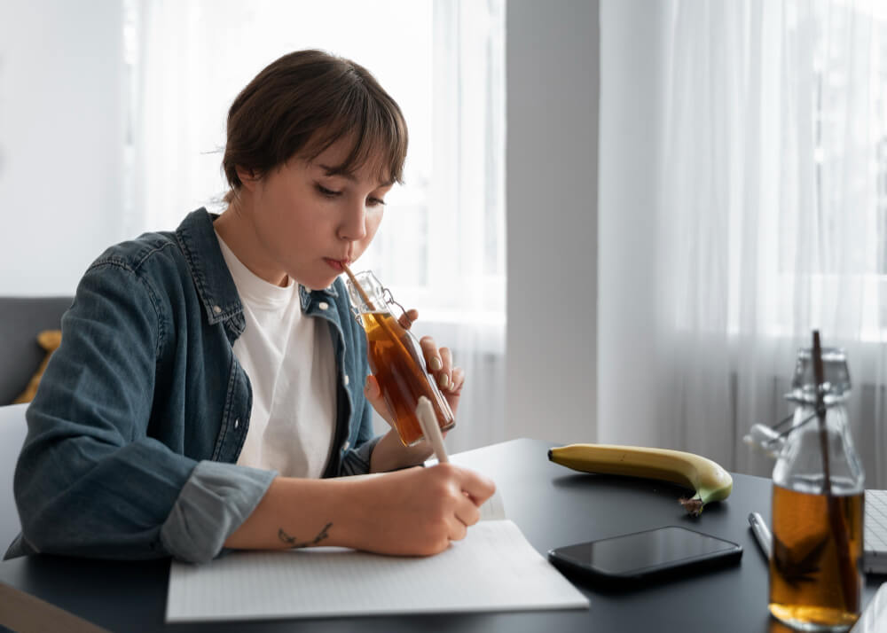 IELTS writing sınavında öğrenci yazı yazıyor